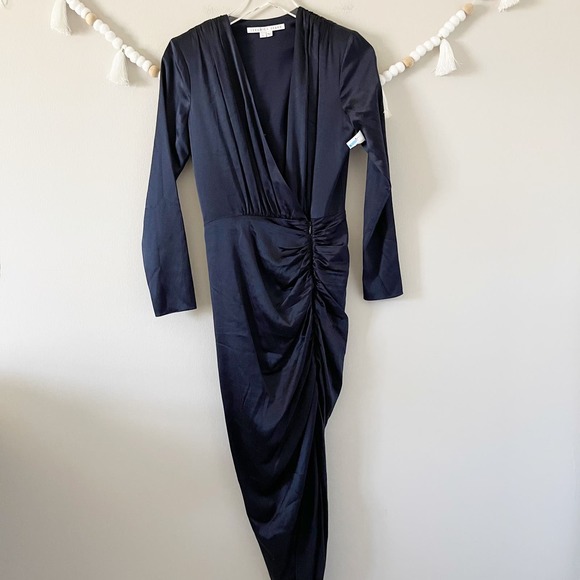 NEW Veronica Beard Cameri Dress Ruched Sheen Silk Asymmetric Navy Women's Size 0 - Picture 9 of 11